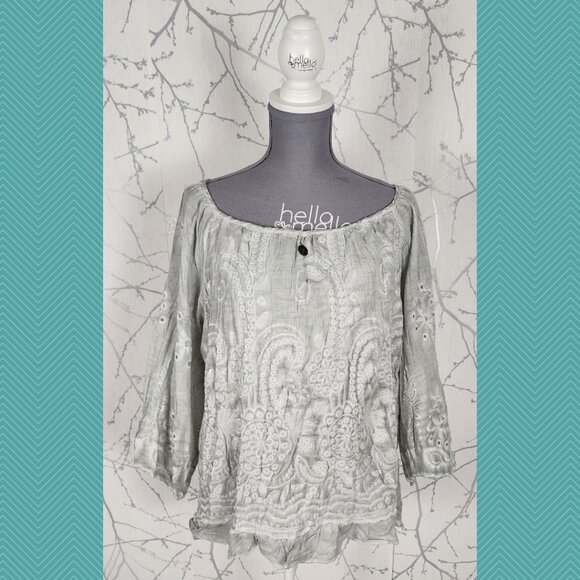 Simply Couture Paisley Embroidered Lace Olverlay Elastic Neck Top - Picture 1 of 6